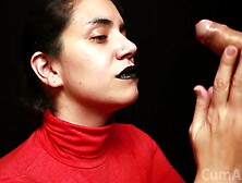 Cfnm - Red Turtleneck,  Black Lips - Handjob + Cum Mouthful + Cum On Clothes