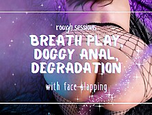 Chubby bitches gets slammed doggy-style with belt around neck