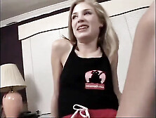 Small titted blonde babe with hairy cunt gets fucked on the bed