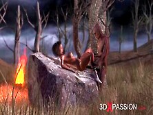 Duende De Madera Y Atractiva Mujer Fitness