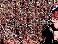 Naughty witch is playing with a vibrator in the forest