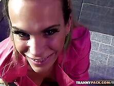 Beautiful Blonde Tranny Blowjobs Fat Dick Before Cumshot