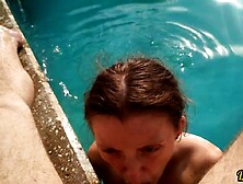 cute schoolgirl oral job in the pool and gets a lot of cum on face