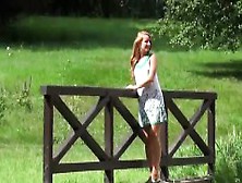 Blonde Lifts Up Her Leg And Takes A Warm Piss