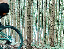 Naked With Bike Through The Forest