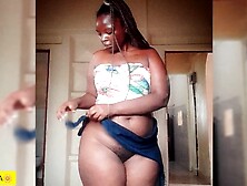 Upskirt no panty:Stunning black GF playing dress-up