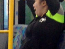 Woman Yawning & Stretching On Bus