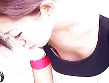 Skinny pale Japanese downblouse small tits big round nipples