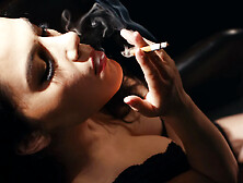 Valentina Nappi Smoking Cigarette - Sexy Italian Girl with Red Lipstick Prepares for Blowjob & Handjob