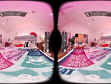 VR Bangers: Teen Brunette hair Cheerleaders Lick Snatches and Screw Hard In Taboo FFM 3some - VR Porn