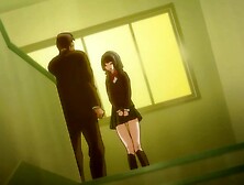 Anime schoolgirl is pressed against the wall and fucked from behind