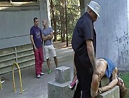Bound Euro babe fucked in public