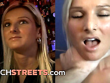 Hot Blonde Bartender Gives Amazing POV Blowjob in Public - Vanessa Jordin