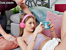 Pretty gamergirl deepthroating friend's cock