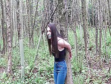 Cute Girl Ziptied To Tree