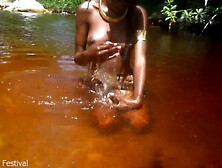 At the beach with a slim tribe wench