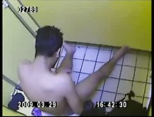 Guy Doing Quick Stroking In Public Bathroom