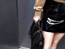 Elevator Crossed Legs Orgasm In Pvc