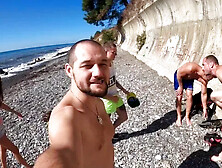 4 Cocky Guys Cum all Holes of Bitches on the Beach