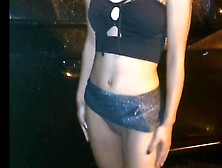 Tiny Typhany no panties and public upskirt in party