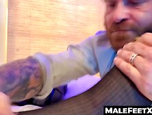 MaleFeetXXX. com - Giant Scott Holliday strokes his cock while his feet are sucked by