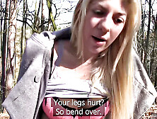 Blonde sucks cock outside