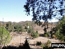 Jennifer Love strips down and poses in the sun outdoor