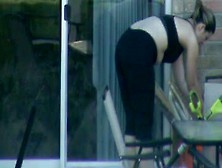 spying on neighbor in spandex