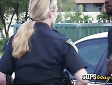 Hot blondie cop sucks a cock first before fucking it to have it very hard inside her wet pussy.