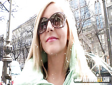 Hot Babe Summer Gives a Foot Job in Public