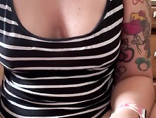 Shaking and teasing my merry bazookas with pierced nipps…
