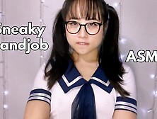 Hot Schoolgirl Gives Secretly watching Hand-job Under Desk, Almost Caught -ASMR HJ