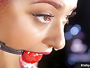 Gagged redhead ebony pussy fisted