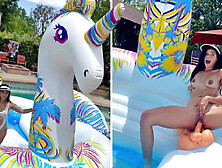 Busty Hot Brunette Harley Masturbates On Giant Unicorn Float