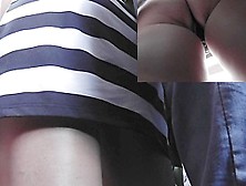 Hotty in striped suit delightsome upskirt (fake)