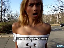 Public Agent Large penis gets blondes taut cunt soaked in public forest bang