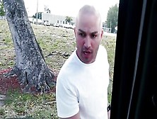 Innocent looking girl is giving a great blowjob in the van