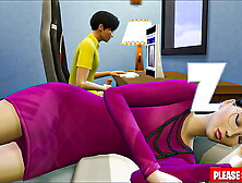 Oriental Son Mounts Oriental Mom After His Gamer Son Bed And Watching TV And Son Watching Porn Videos Masturbating Next To Her