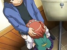 Shy anime girl is fucked in the toilet by a kinky professor