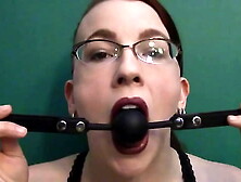 Dark Lipstick Ballgag Drooling with Intense Eye Contact