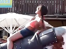 Mechanical Bull Riding Bikini Girl Nipslip Caught