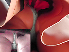 Awesome upskirt (fake) pussy of a blonde dame looks nice