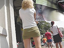 Hawt golden-haired upskirt (fake) hottie in straps