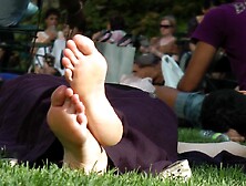 Candid soles of feet of attractive middle aged lady