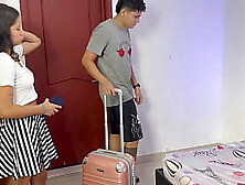 My shy stepsister arrives from her trip to Europe and I welcome her with a delicious fuck