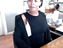 BBW ebony squirts all over her computer at work.