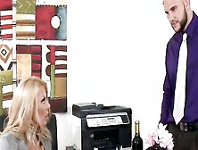 Gigantic-Tit Blonde Boss Makes Her Employee Suck & Banged! Her Pussy