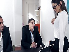 A girl is getting penetrated in the office by her business partners