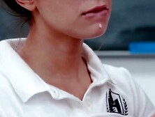 Slutty college girl Izzy Bells Gives Sloppy Blow Job To Class Mate And Gets A Facial
