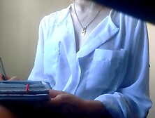 Fingering cunt and licking the fingers nasty secretary masturbation during the time that should be working